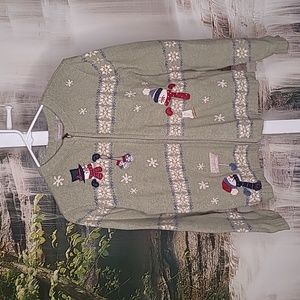 Croft & Barrow Womens Medium Petite Snowman Winter zip up acrylic sweater